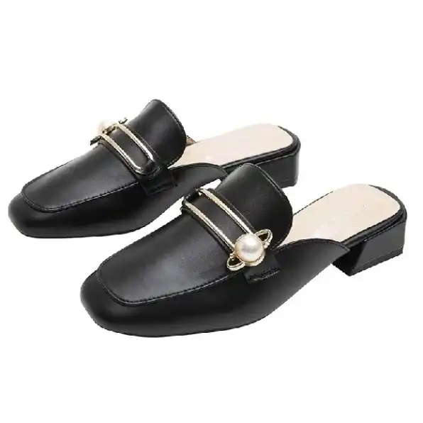 Sepatu Hak Tahu Sepatu Mules Flatshoes Heels Sepatu tunggal dengan tumit berat wanita, kepal