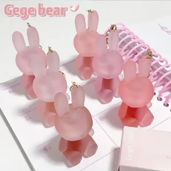 Gegebear Lipstick gantungan kunci kelinci lucu Matte Velvet Portable Gantungan Kunci Bunny Lucu Lip