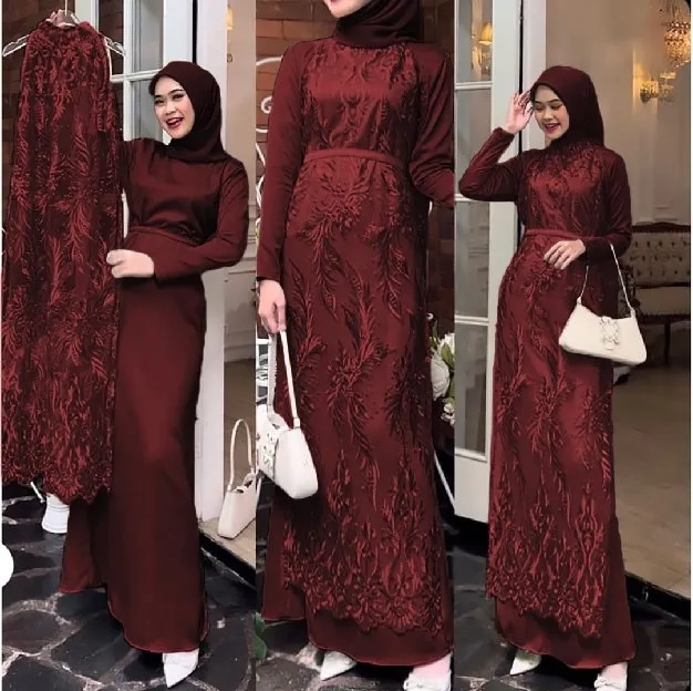 ec  Set Vabina 2in1 rosepink l atasan fashion baju muslim gamis brukat wanita