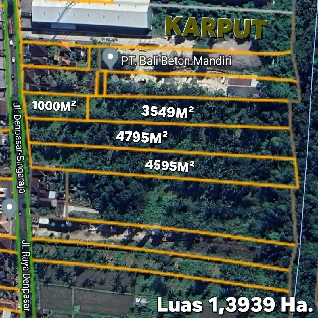 Dijual 1,3939 Ha. Jl. Raya Denpasar Singaraja Werdhibuana Mengwi Badung