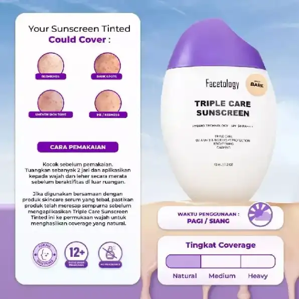 [NEW LAUNCH] Facetology Triple Care Sunscreen Tinted SPF 50 PA++++ 40ML