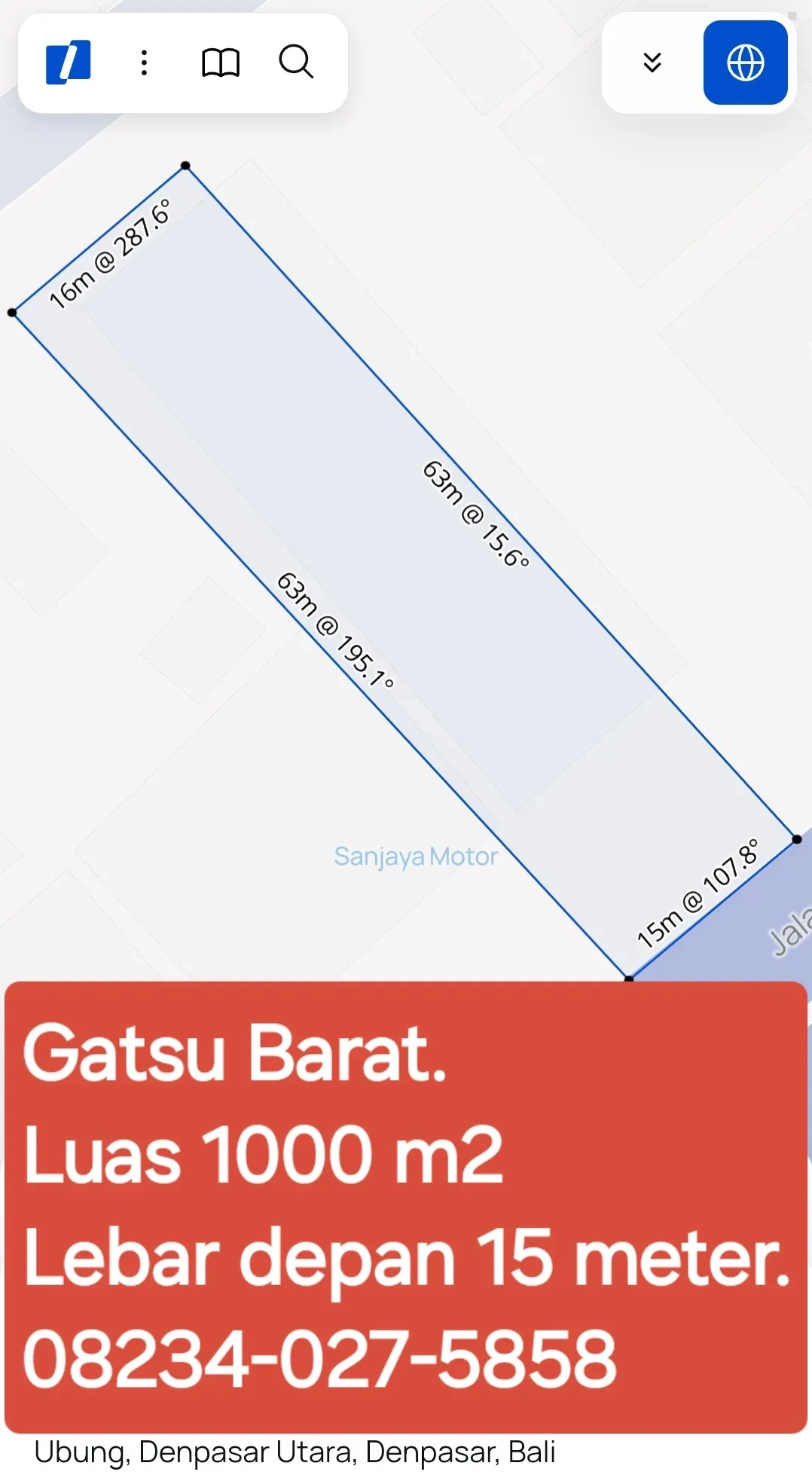 Dijual gudang hitung tanah di jl Gatsu Barat Denpasar Bali