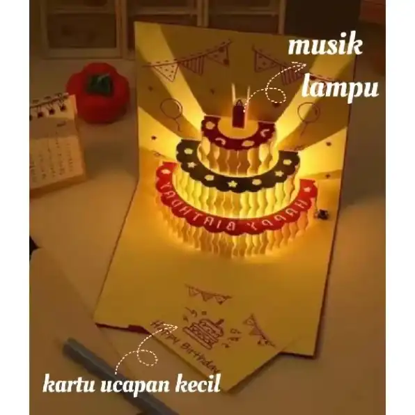 Kartu Ucapan Pop Up 3D Tulisan Happy Birthday dengan Amplop