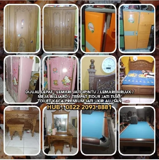 DIJUAL CEPAT : LEMARI JATI 3PINTU / LEMARI AIRLUX / MEJA BILLIARD / TEMPAT TIDUR JATI TUA / TOILET K