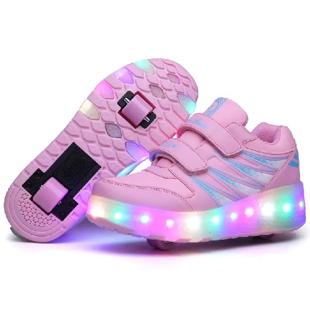 Sepatu Roda Heelys LED Anak Perempuan Lampu USB Pengisian Daya Dewasa Dalam Stok