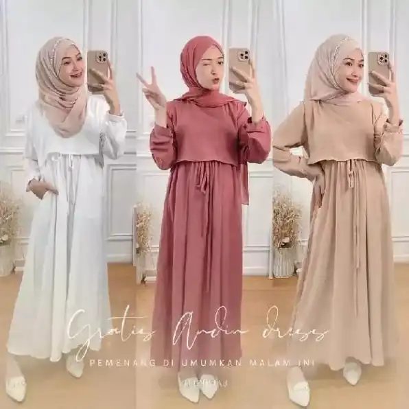 Gamis Polos Zafina Dress Tali Serut / Gamis Wanita Muslim / Gamis Terbaru / Gamis Wanita Kekinian