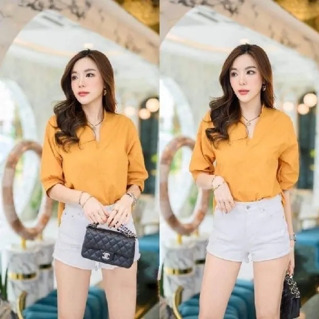 ec Blouse Pinguin Poplin JUMBO Mustard l atasan fashion baju blouse wanita