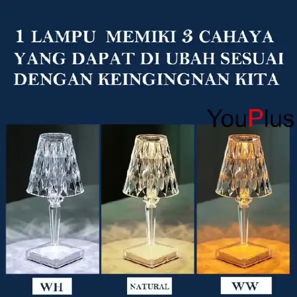 LAMPU TIDUR MODEL KRISTAL / LAMPU MEJA KRISTAL/ LAMPU HIAS 3 CAHAYA / TABLE LIGHT CRYSTAL