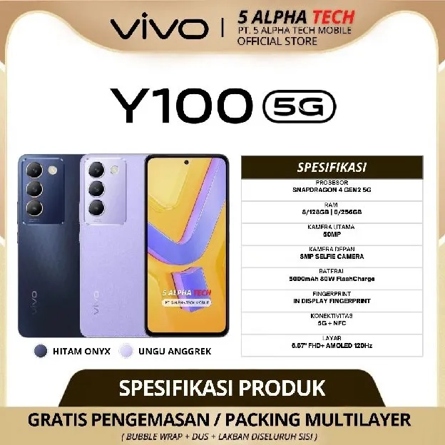 VIVO Y100 5G NFC 8/256GB 8/128GB ( +8GB EXTENDED RAM ) GARANSI RESMI VIVO INDONESIA