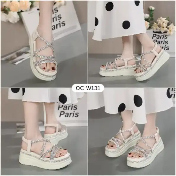 Sandal Slingback Wedges Heels Wanita