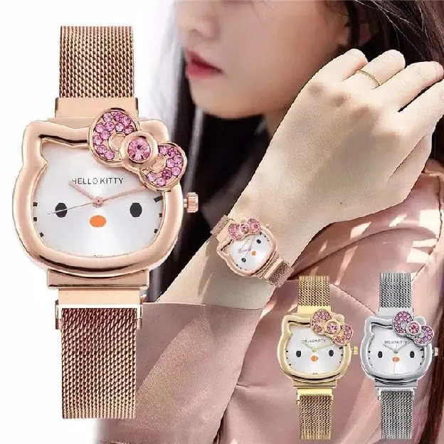 Jam tangan wanita rantai magnet Hello Kitty jam HK jam cewek kualitas super watch