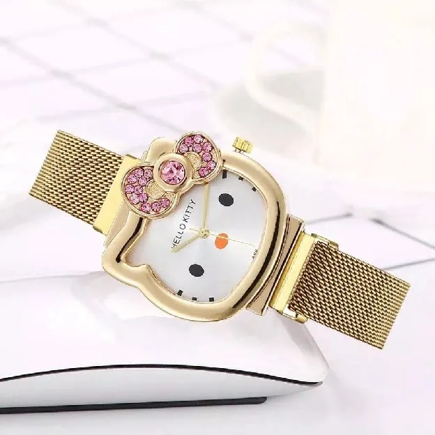 Jam tangan wanita rantai magnet Hello Kitty jam HK jam cewek kualitas super watch