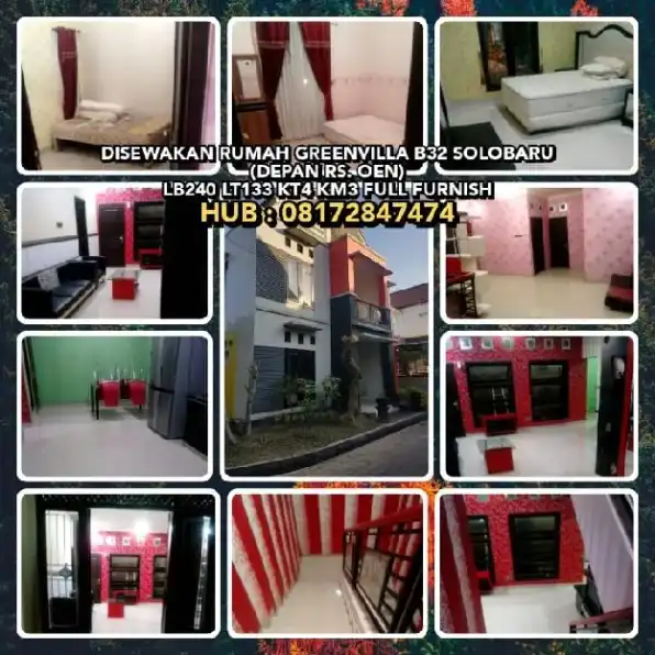 DISEWAKAN RUMAH GREENVILLA B32 SOLOBARU (DEPAN RS. OEN)LB240 LT133 KT4 KM3 FULL FURNISH