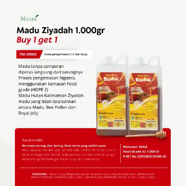 Madu Ziyadah Hutan Kalimantan Murni Isi 1000gr Buy 1 Get 1