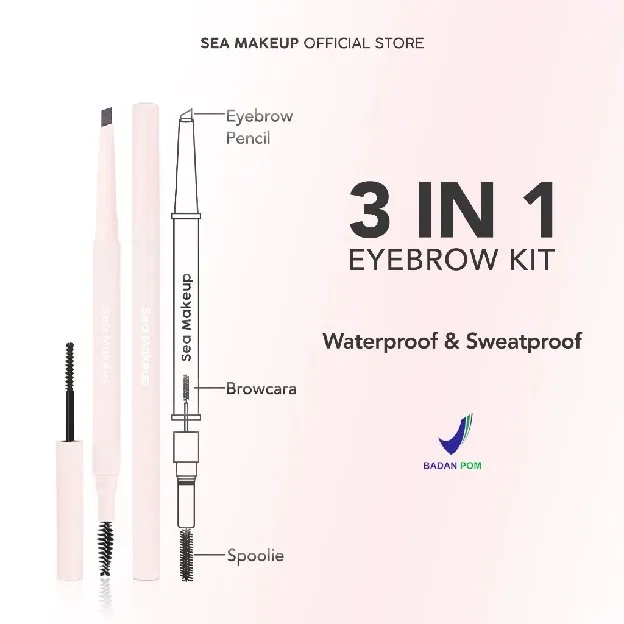 Sea Makeup Browshow Eyebrow Trio Kit Pensil Alis 3in1 Waterproof Tahan Air with Spoolie and Browcara