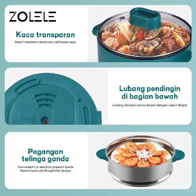 Panci Listrik 1.8L Rice Cooker Penanak Nasi Serbaguna Electric Pot 2 -Layer Panci Kukus Panci Rebus