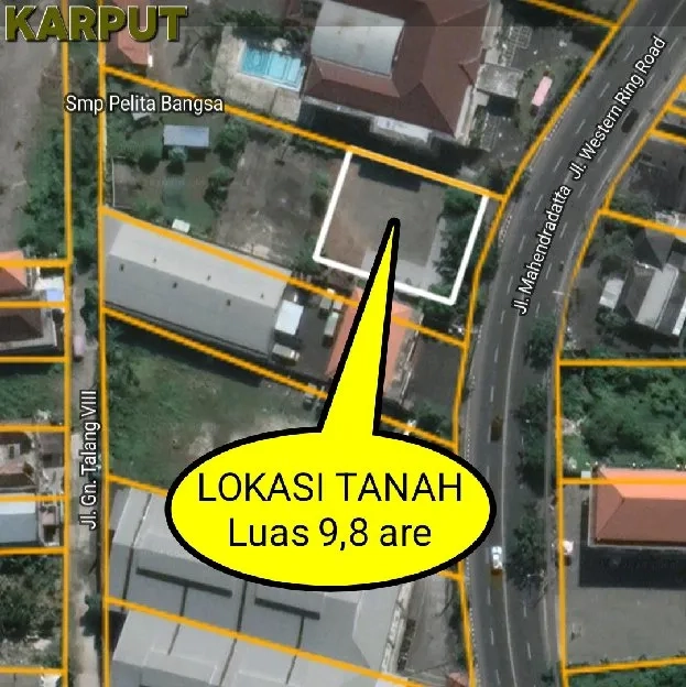 Dijual 9,8 are, Jl. Raya Mahendradata Western Ring Road Denpasar