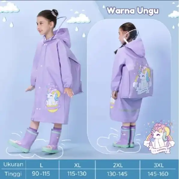 Jas hujan anak/mantel anak /hoodie anak laki laki dan perempuan ponco dengan topi extra