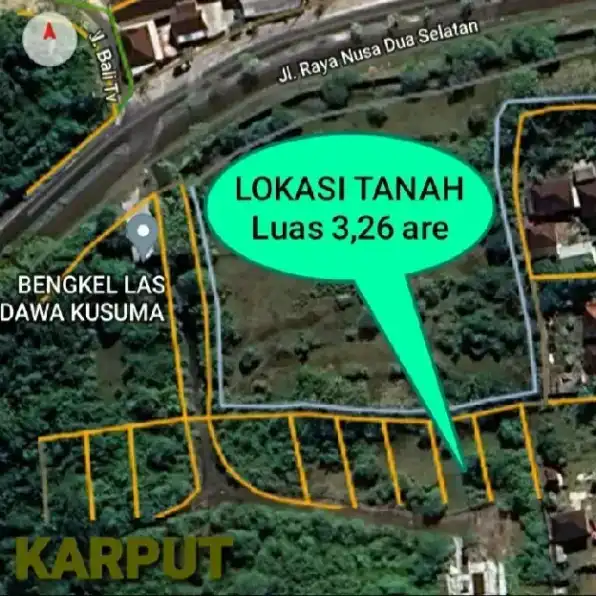 Dijual 3,26 are, Jl. Raya Nusa Dua Selatan Pantai Pandawa Kutuh Kuta Selatan