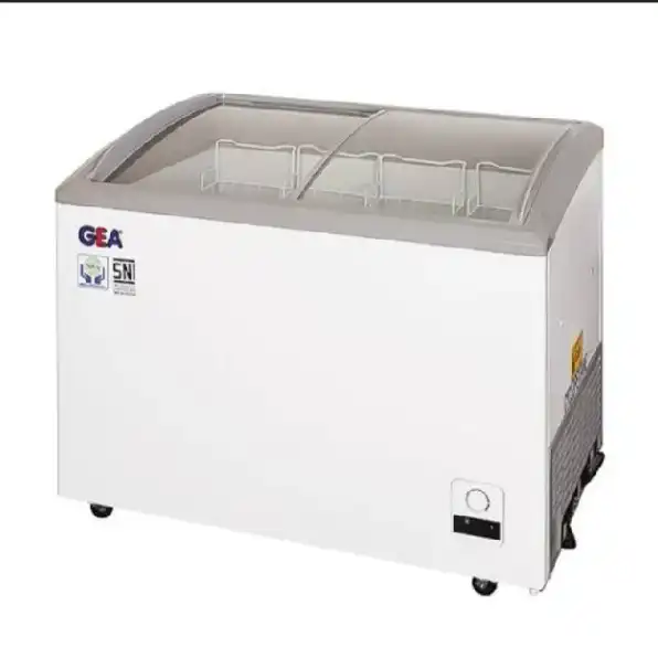 Cuci gudang New GEA Sliding Curve Glass Freezer SD-303 Garansi