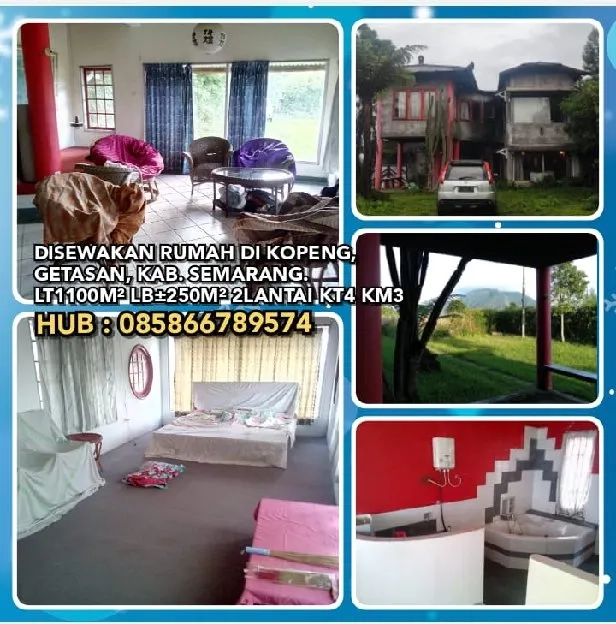 DISEWAKAN RUMAH DI KOPENG, GETASAN, KAB. SEMARANG.LT1100m² LB±250m² 2LANTAI KT4 KM3.H: 085866789574*