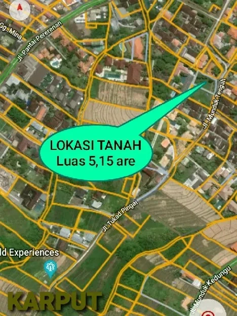 Dijual 5,15 are, Jl. Munduk Tengah Pantai Pererenan Mengwi