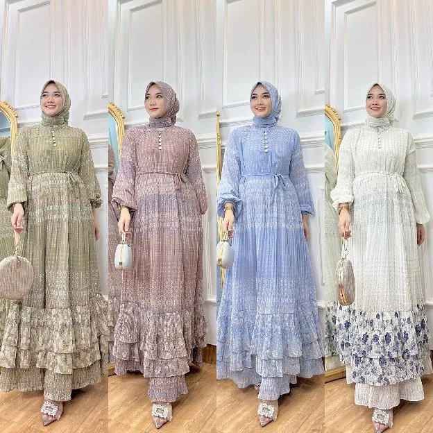 NR Prili Dress Hijab ( P ) l atasan fashion baju muslim gamis lebaran maxi dress wanita