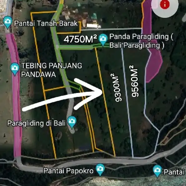 Dijual 2,361 Ha. Loss Tebing, Jl. Karang Pandawa Pandawa Paragliding Bali Kutuh Kuta Selatan