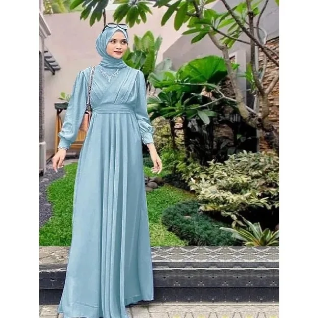 Baju Gamis Wanita Muslim Tamara Dress BO Bahan Kain Ceruty Babydoll Mix Polos Gamis