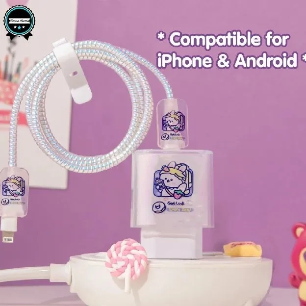 CUTE - SET PAKET COVER PELINDUNG KEPALA & KABEL CHARGER SPIRAL / CABLE SET PROTECTOR - COMPATIBLE