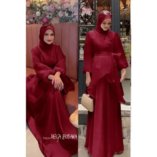 Lucsya Dress satu Set Inner Outer Include Bros Random  Gamis Muslim Wanita Pesta Kondangan Wisuda Br