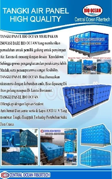 central ocean fibertech - panel tank fiberglass-Tangki air bersih- panel kotak- tandon costume fiber