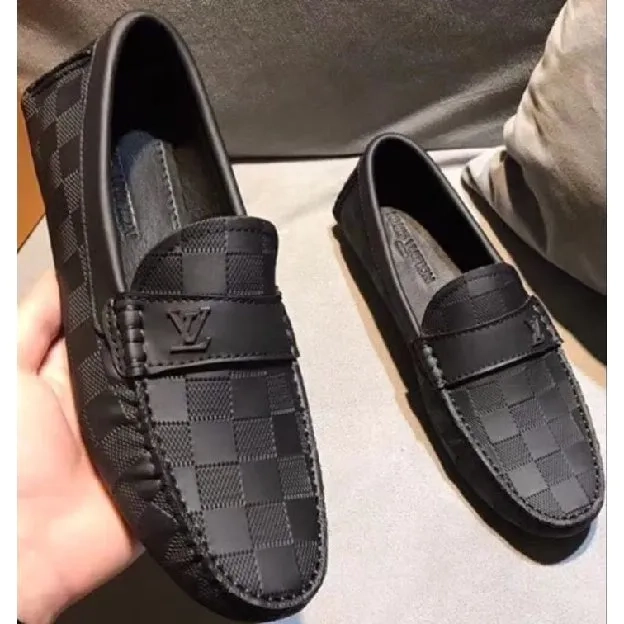 Sepatu loafers pria LOUIS VUITTON LV BLACK LV3201 BLACK DAMIER INFINI