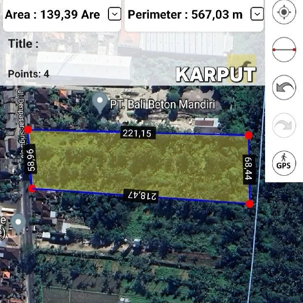 Dijual 1,3939 Ha. Jl. Raya Denpasar Singaraja Werdhibuana Mengwi Badung