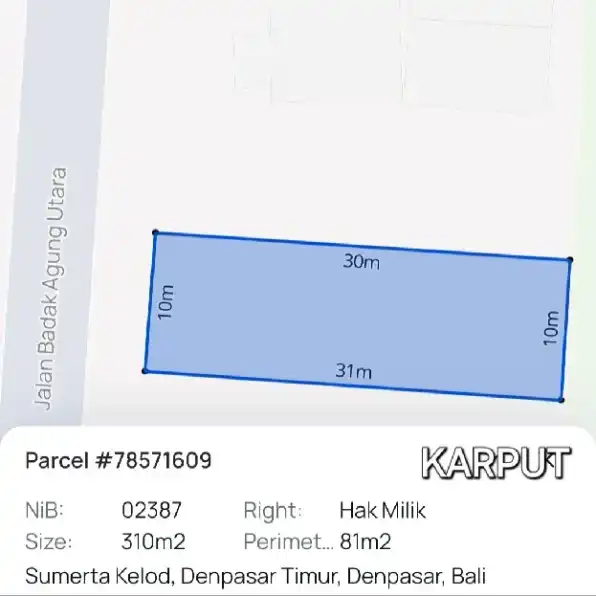 Dijual 3,1 are, Jl. Badak Agung Utara Sumerta Kelod Renon Denpasar