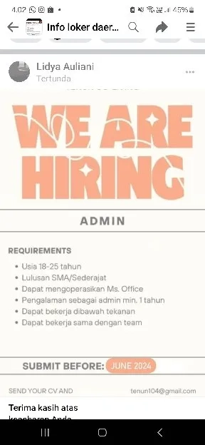 info loker admin management 