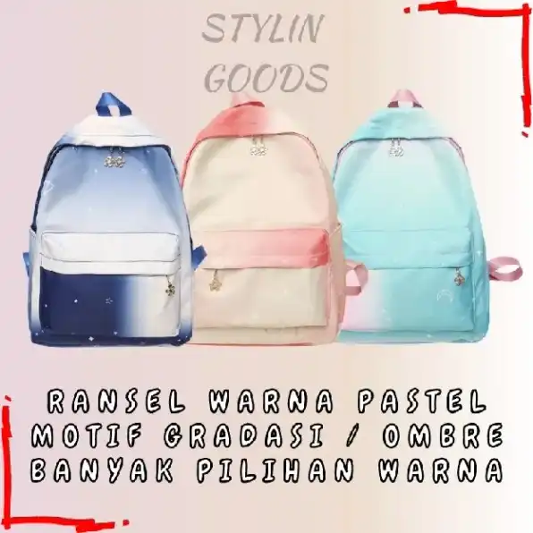 TAS RANSEL BACKPACK FASHION WANITA MOTIF OMBRE GRADIENT GRADASI ANTI AIR ANTI HUJAN