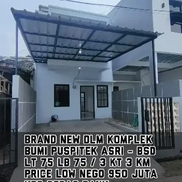 RUMAH BARU DI KOMPLEK BUMI PUSPITEK BSD CITY. BISA KPR