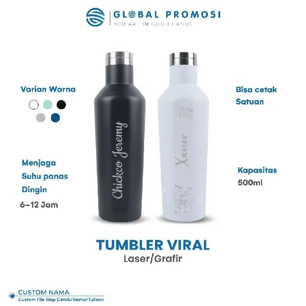 Tumbler Custom Viral Stainless Laser Grafir Souvenir/Promosi Murah Cetak Nama/Logo/Karakter