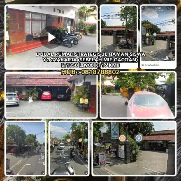 DIJUAL RUMAH STRATEGIS JL. TAMAN SISWA YOGYAKARTA (SEBELAH MIE GACOAN)LT1350 LB900 KT16 KM8. 