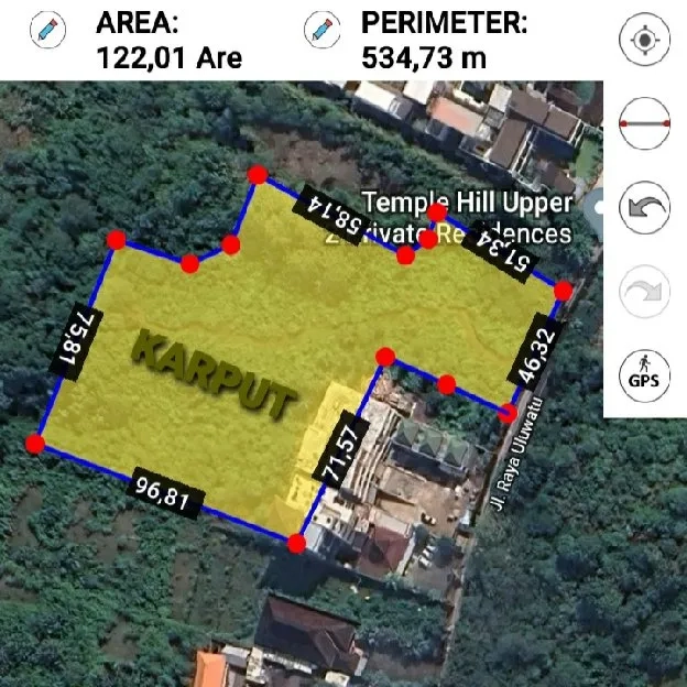 Dijual 1,2287 Ha. Jl. Raya ULUWATU Puncak Pesona Jimbaran Atas Kuta Selatan