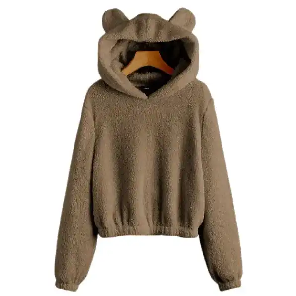 Sweater Hoodie Crope V Bear Sherpa Bulu Domba