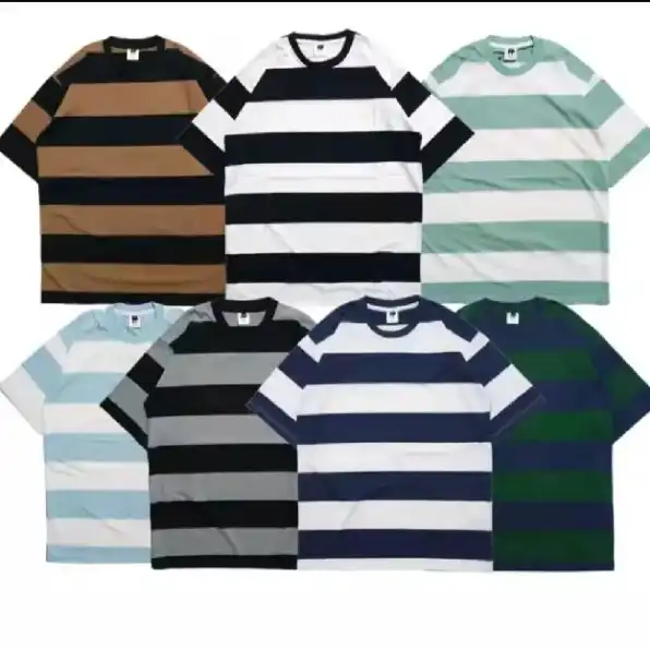 Paket Hemat 4Pcs 100 Ribu Kaos Salur Pria | Paket 4 Pcs Kaos Salur Stripe Pria Wanita