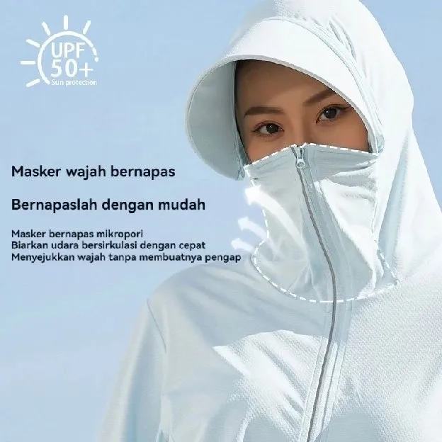 Jaket Hoodie Wanita Pelindung Sinar UV Premium Breathable Comfortable UPF50+ Olahraga Wanita Jaket