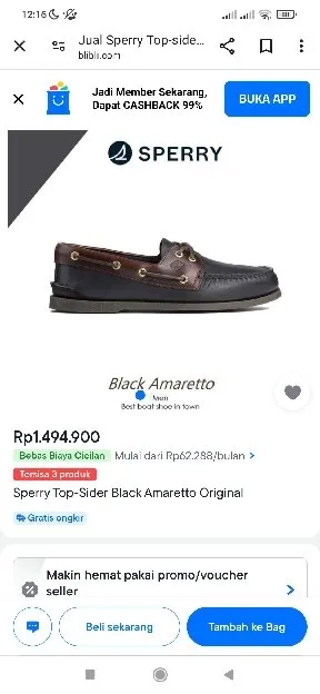 sepatu sperry top sidder (black amareto) ori