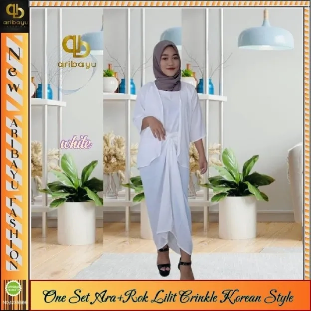 ONE SET ARA, setelan pakaian wanita  set tanktop  atasan + gardigan+ rok lilit  crinkle airflow kore