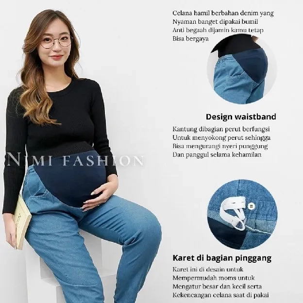 Celana Hamil Jeans Wash Jumbo Bawahan Bumil Denim kekinian