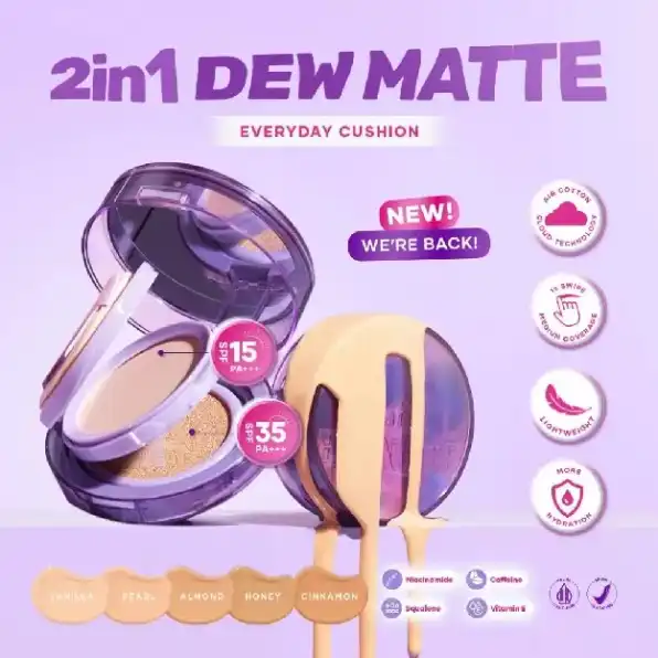 Kaila Beaute 2in1 Dew Matte Cushion - Dewy Matte Finish Double SPF 15 & 35 PA+++Niacinamde Medium Co