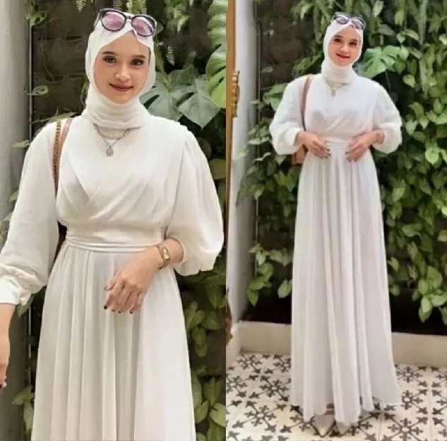 Ec Dress maxi diana kuning lemon l atasan fashion baju muslim gamis putih wanita