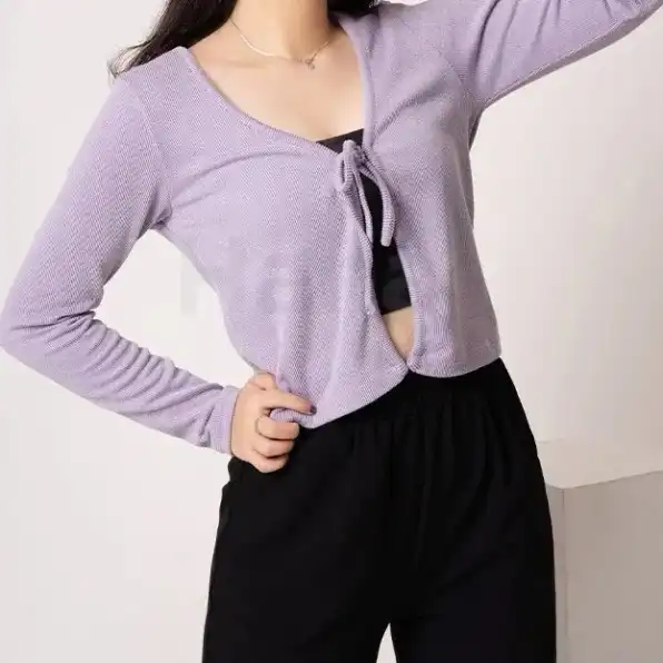 Cardigan Tali Knit Wanita | Outer Wanita Crop Koren Style | Cardigan crop rajut / Kardigan rajut kni